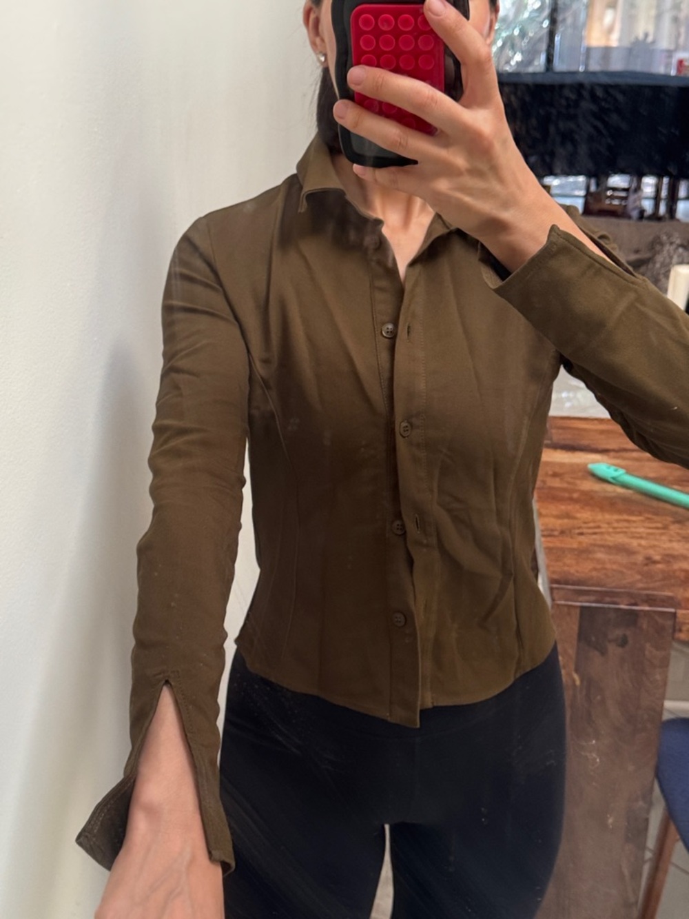 Zara Olive Button-Down Fitted Shirt